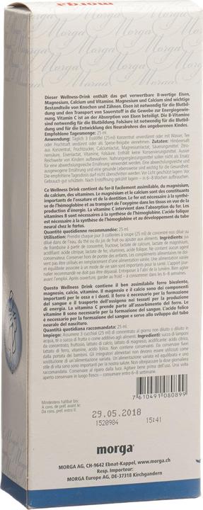 Valeurs nutritives et ingrédients Morga Boisson bien-être au fer (1 pièce(s), Liquide, 920 g)