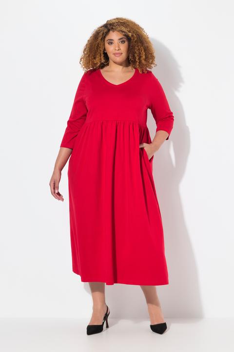 Image du produit Ulla Popken Robe en jersey, couture empire, col V, manches 3/4, poches (50, 52)