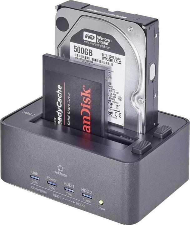 Produktbild Renkforce USB 3 SATA Festplatten-Dockingstation mit Clone- und Erase-Funktion