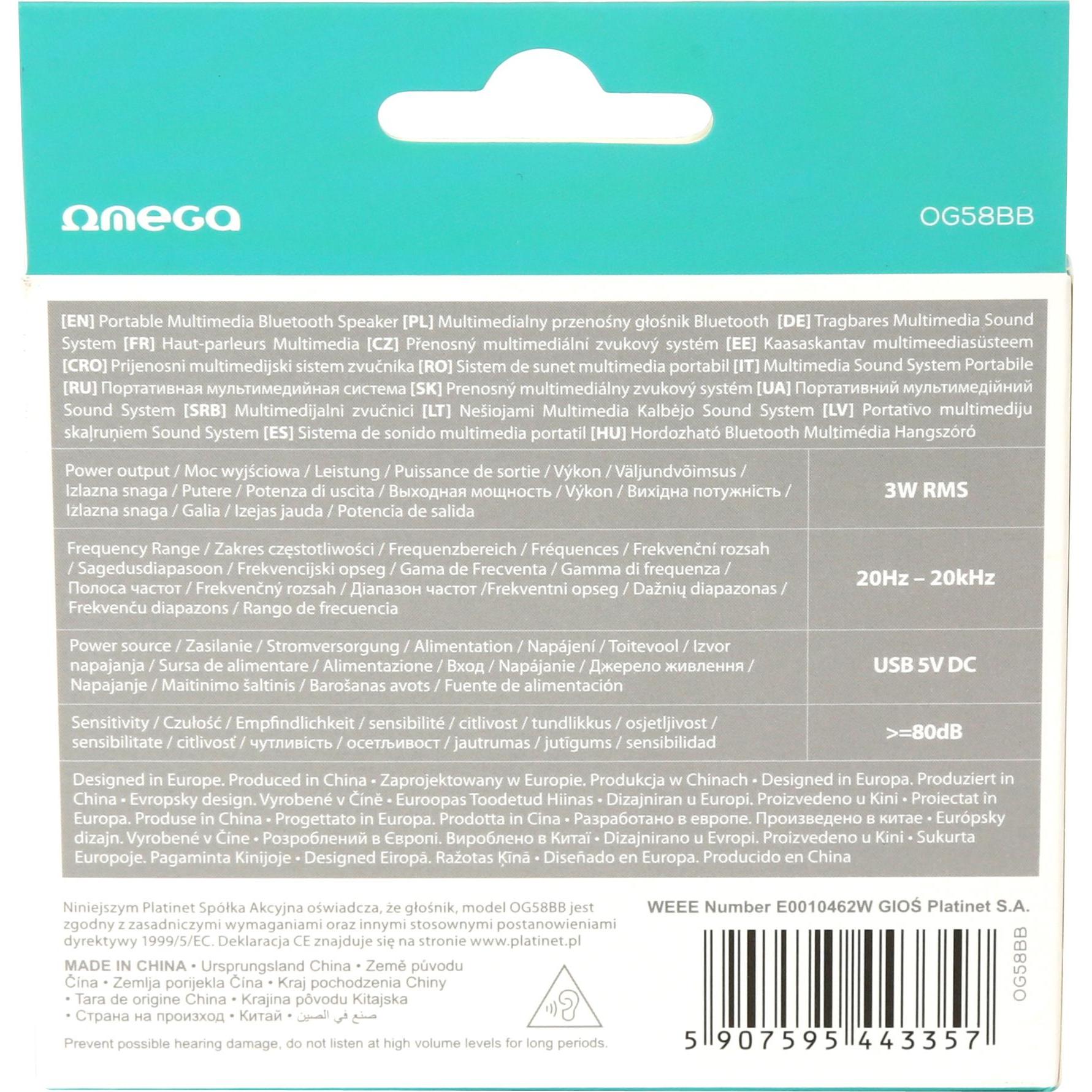 Thumbnail - Omega OG58BB Tragbarer Lautsprecher (Akkubetrieb), Bluetooth Lautsprecher, Schwarz