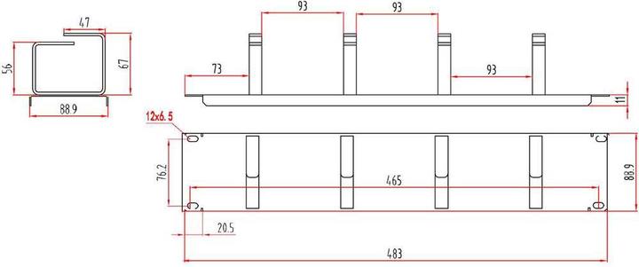 Produktbild Renkforce 48.26 cm (19”³) Rangierpanel mit 4 Kabelführungsbügeln 2 HE