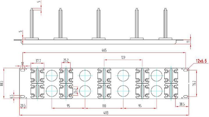 Actual product image Renkforce 48.26 cm (19"³) patch panel with 10 rotatable cable management brackets 2 U