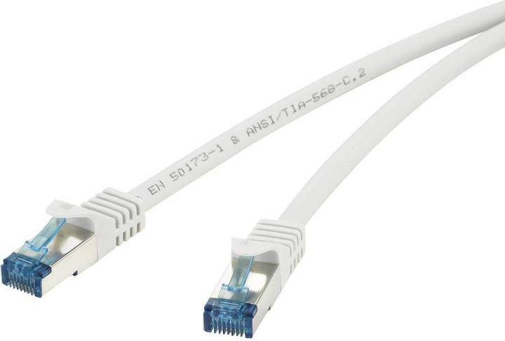 Renkforce RJ45 netwerkaansluitkabel CAT 6a S/FTP 1 m grijs met vergrendelbare neusbescherming, vlamvertragend (S/STP, CAT6a, 1 m)