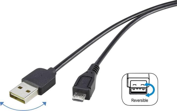 Produktbild Renkforce USB 2 A/Micro-B Anschlusskabel 1.8 m mit Wende-Stecker - Kabel nie wieder falsch herum einstecken (1.80 m, USB 2.0, 2.50 W)