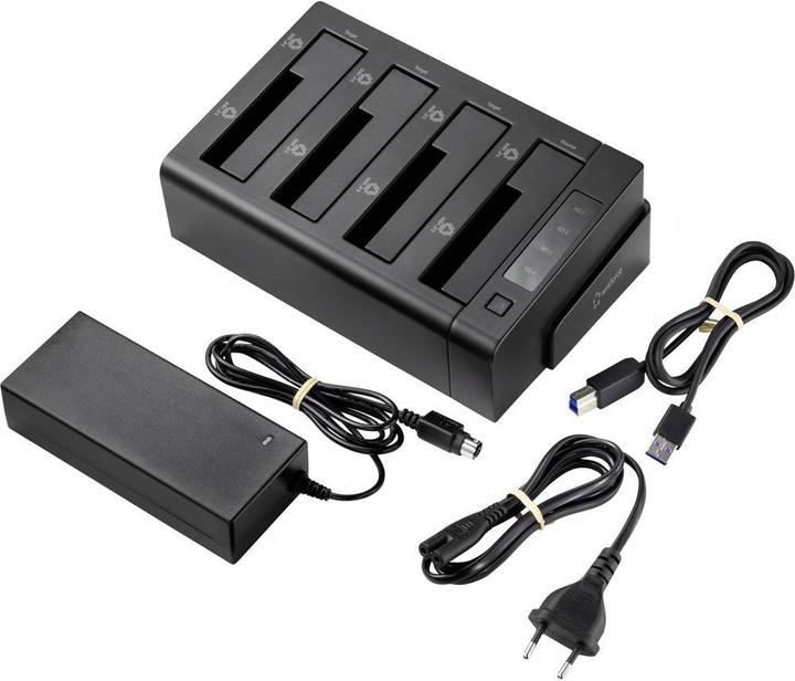 Actual product image Renkforce 2.5 3.5-inch USB 3.2 HDD docking station, 4 ports, with cloning from 1 to 3 (Docking port (proprietary))
