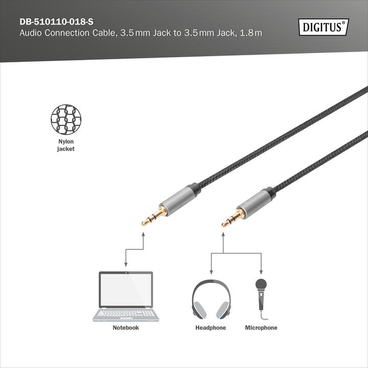 Produktbild Digitus Audio Anschlusskabel, 3,5 mm Klinke auf 3,5 mm Klinke (1.80 m)