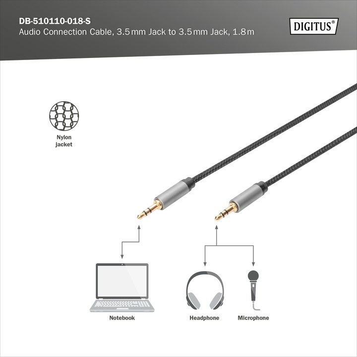 Produktbild Digitus Audio Anschlusskabel, 3,5 mm Klinke auf 3,5 mm Klinke (1.80 m)