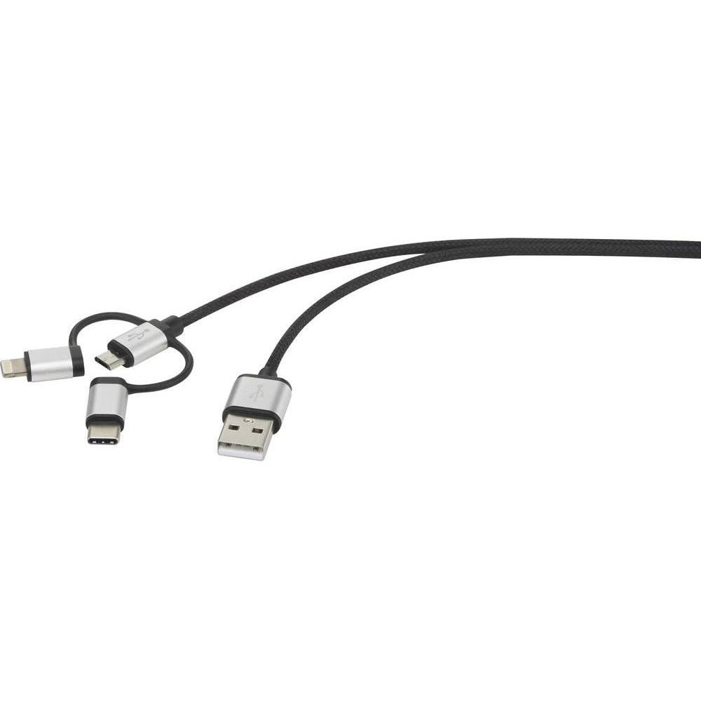 Renkforce 3-in-1 Micro-USB/Lightning/USB-C Lade- & Sync-Kabel 1.5 m (1.50 m, USB 2.0), USB Kabel