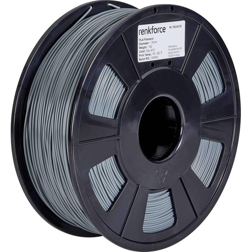 Renkforce Filament PLA (PLA, 1.75 mm, 1000 g, Grau), 3D Filament, Grau