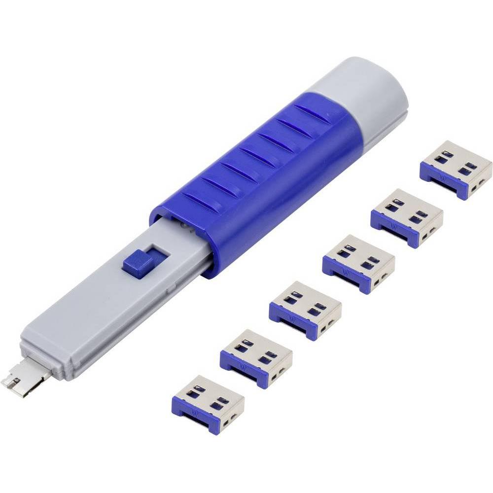 Renkforce USB-Portsperre (6 St. Pro VPE) mit einem Schlüssel, Notebook Security, Blau, Silber