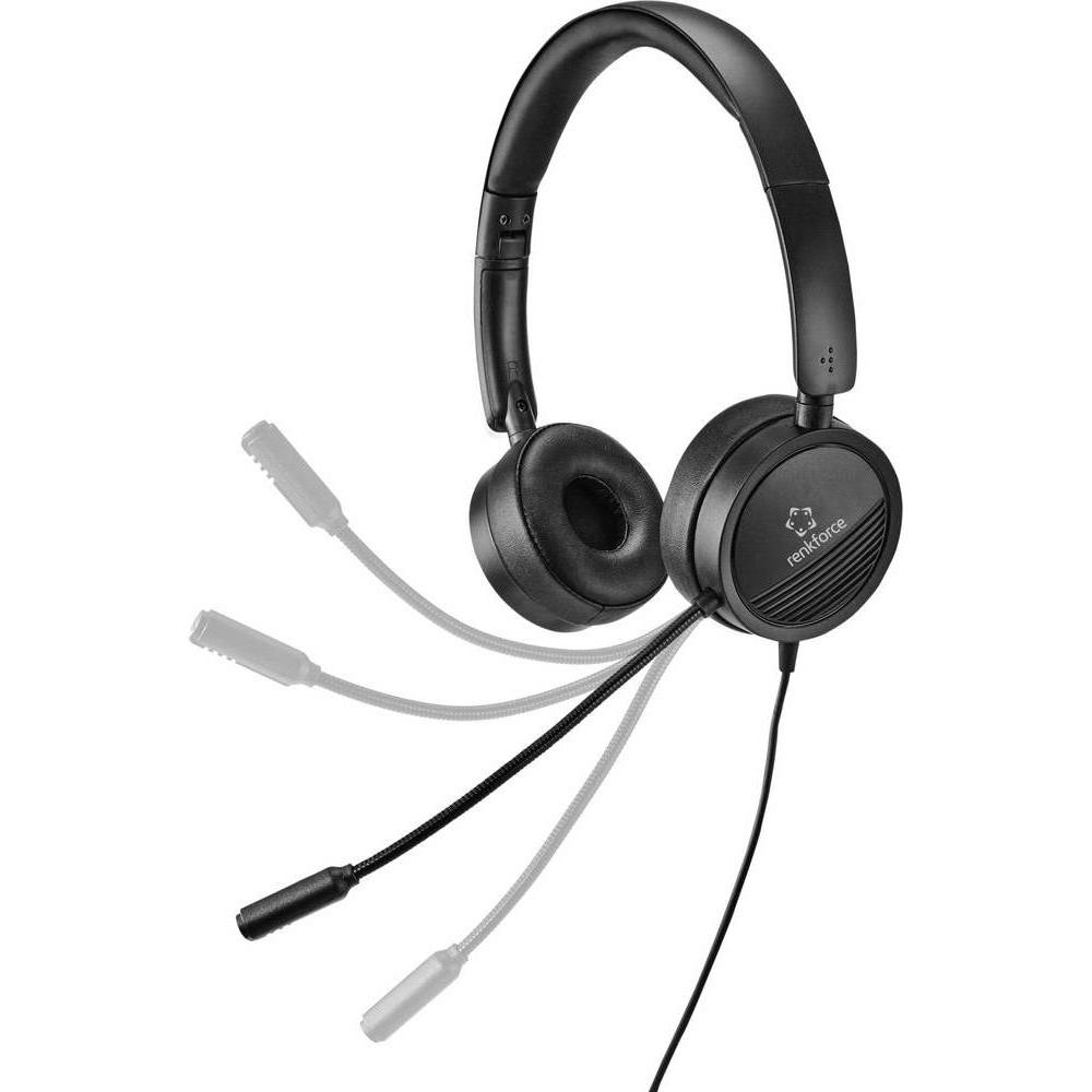 Thumbnail - Renkforce 2-in-1-Headset mit 3.5 mm-Stecker & USB-Inline-Steuerung (Kabelgebunden, USB-A), Office Headset, Schwarz