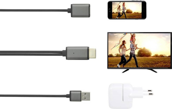 Produktbild Renkforce USB-A-Stecker auf HDMI-Kabel mit USB-A-Buchse, 2 m (2 m, HDMI)