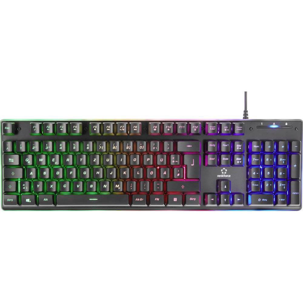 Renkforce kabelgebundene USB-Gaming-Tastatur (DE, Kabelgebunden), Tastatur, Schwarz