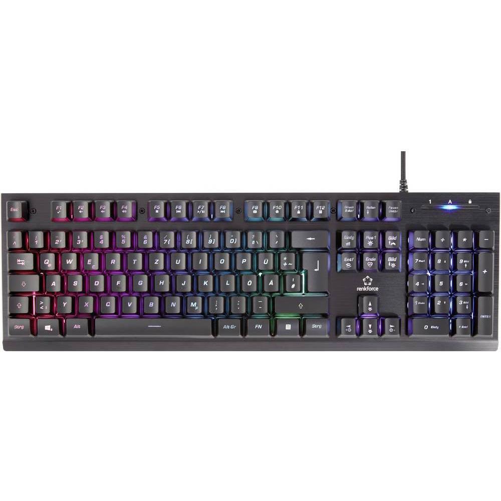 Thumbnail - Renkforce RGB kabelgebundene USB-Gaming-Tastatur (DE, Kabelgebunden), Tastatur, Schwarz