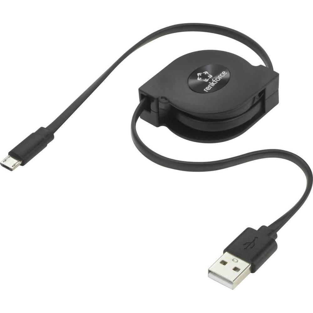Renkforce Aufwickelbares USB 2 Kabel auf Micro-USB von 0.8 m (0.80 m, USB 2.0), USB Kabel