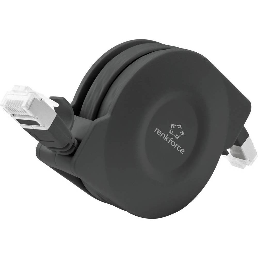 Renkforce RJ45 Netzwerkkabel, Patchkabel CAT 6a U/FTP 1,50 m Schwarz Flache Ausführung (U/FTP, CAT6a, 1.50 m), Netzwerkk...