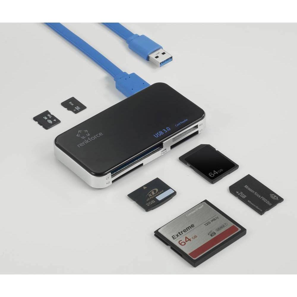 Thumbnail - Renkforce USB A 3 Universal-Kartenleser (USB 3.0), Speicherkartenlesegerät, Schwarz