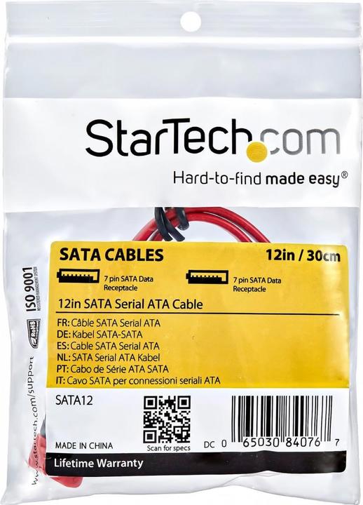 Actual product image StarTech 12in Sata Serial Ata Cable (30.50 cm, SATA III)