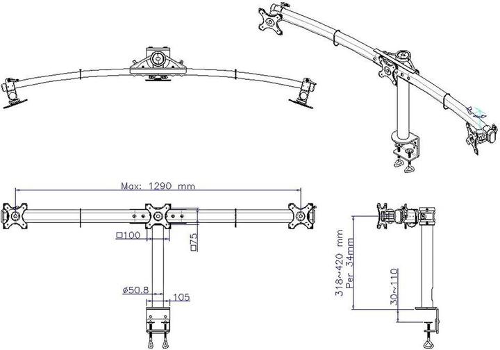 Actual product image SpeaKa Professional LCD monitor arm for three monitors, table mounting (Table, 24")