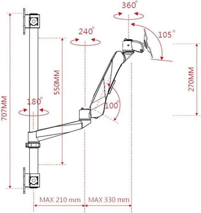 Actual product image SpeaKa Professional SuperFlex monitor holder height adjustable, wall mounting with gas pressure technology (Wall, 30")