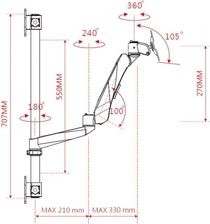 Produktbild SpeaKa Professional SuperFlex Monitorhalter höhenverstellbar, Wandmontage mit Gasdruck-Technik (Wand, 30")
