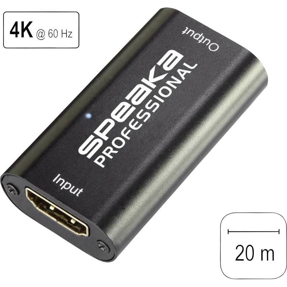 SpeaKa Professional UHD HDMI-Repeater 3840x2160 Pixel ohne Stromversorgung (HDMI, 2.80 cm), Data + Video Adapter, Schwar...
