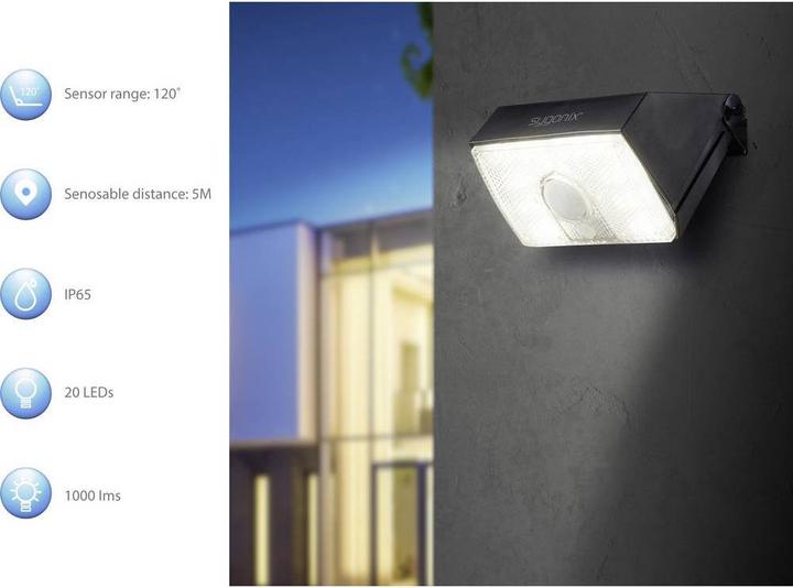 Image du produit Sygonix Applique murale solaire avec capteur de mouvement PIR, 4000 K, 1000 lumens (1000 lm, IP65)