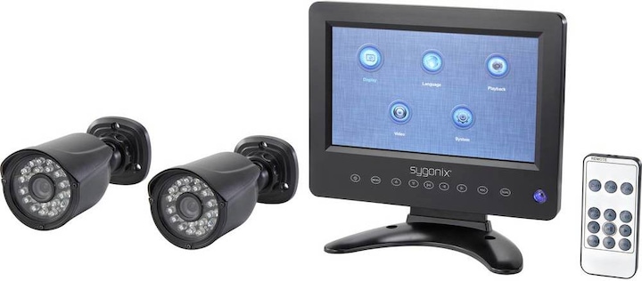 Image du produit Sygonix Kit de caméras de surveillance AHD, système combiné LCD-DVR avec écran LCD 7", 2 caméras 720p IP65 (1280 x 720 pixels)