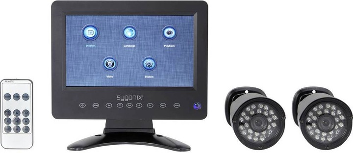 Image du produit Sygonix Kit de caméras de surveillance AHD, système combiné LCD-DVR avec écran LCD 7", 2 caméras 720p IP65 (1280 x 720 pixels)