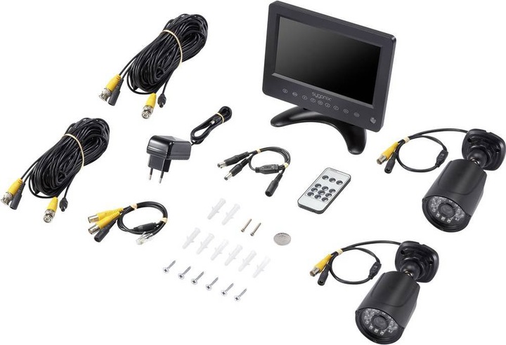Image du produit Sygonix Kit de caméras de surveillance AHD, système combiné LCD-DVR avec écran LCD 7", 2 caméras 720p IP65 (1280 x 720 pixels)