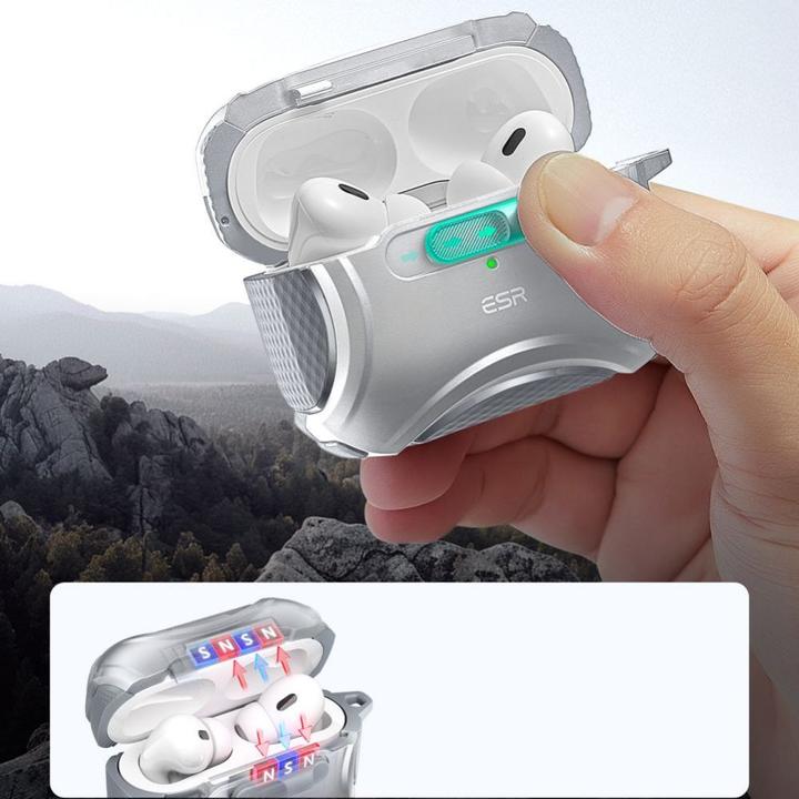 Produktbild ESR Cyber ​​Flicklock Halolock MagSafe Case for Airpods Pro 1/2 - Silver (Ladecase Hülle)