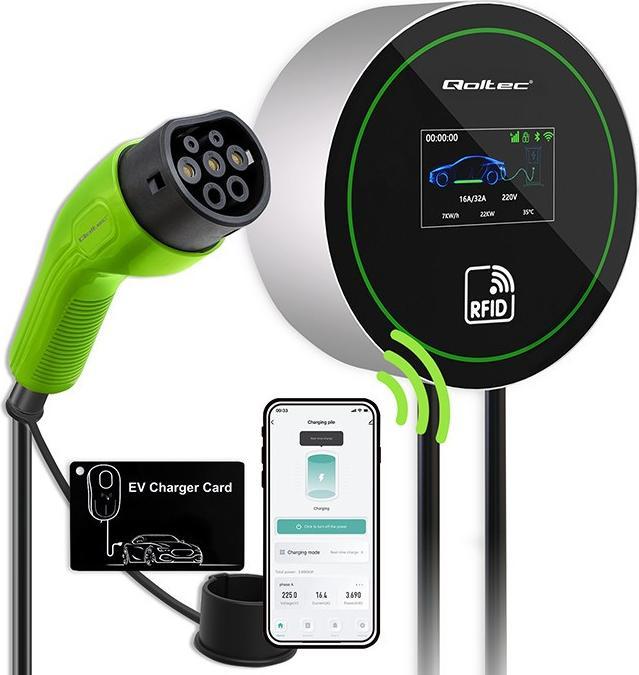 Qoltec EV-Ladestation 2-in-1 Typ2 22kW WLAN LCD 3 Phase 5 (Typ 2, 22 kW)