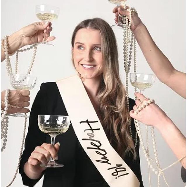 Immagine prodotto Partydeco Schärpe „Happy 18“ – Creme & schwarz