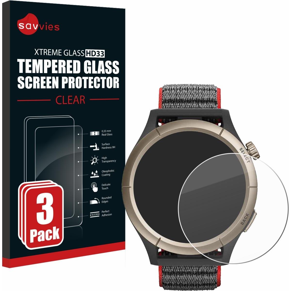 Savvies Panzerglas Schutzglas Displayschutz, Smartwatch Schutzfolie, Transparent