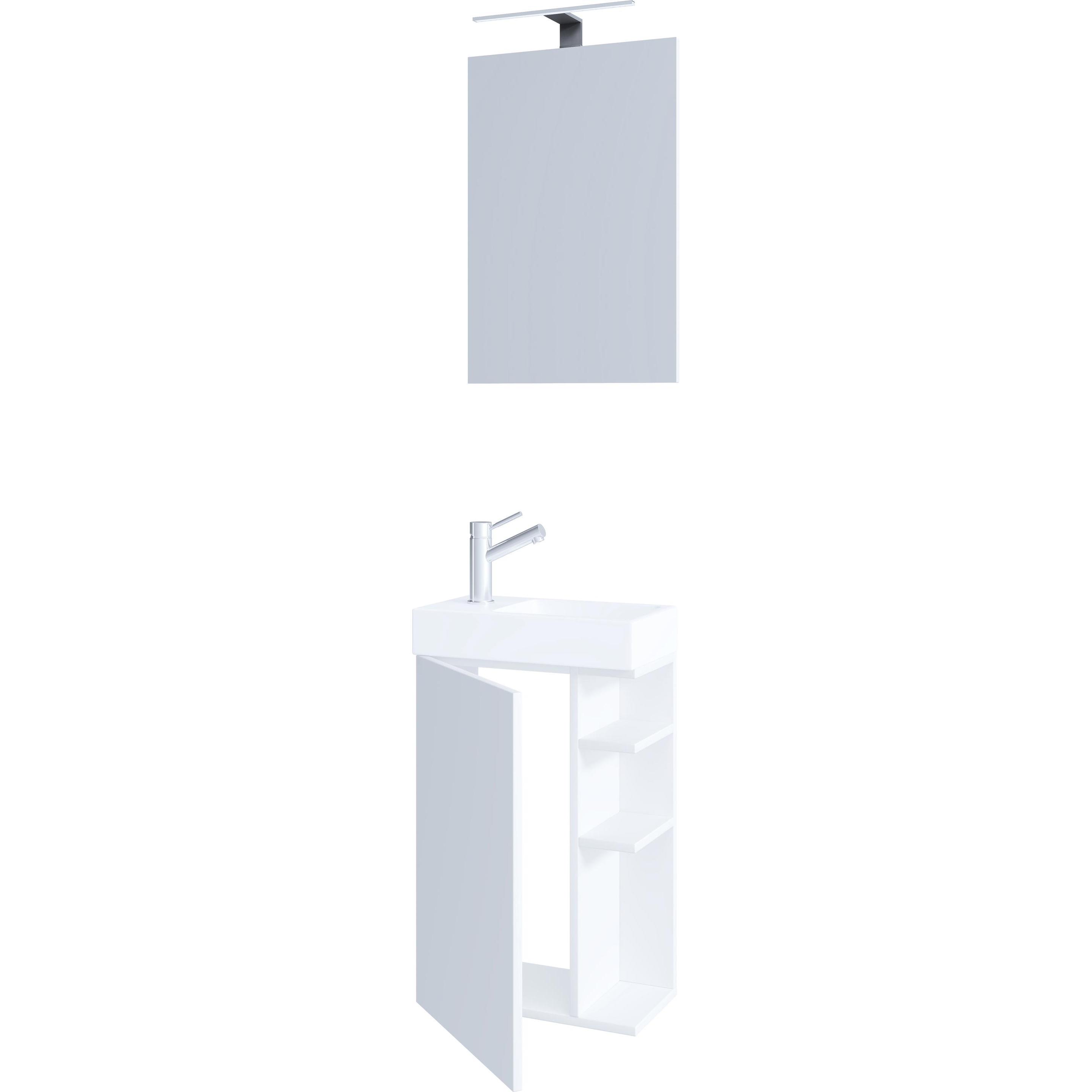 Thumbnail - VCM, Badmöbelset, 3-tlg Badmöbel Set Gäste WC Gästebad Waschplatz Waschtisch klein schmal Lumia Spiegel