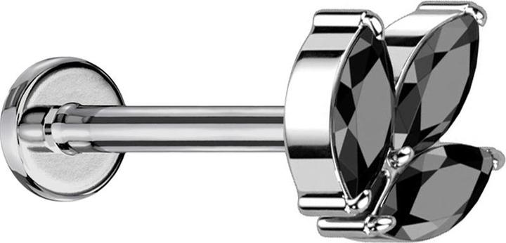 Actual product image Star Piercing Micro threadless labret silver three oval crystals black (without brass, Titanium)