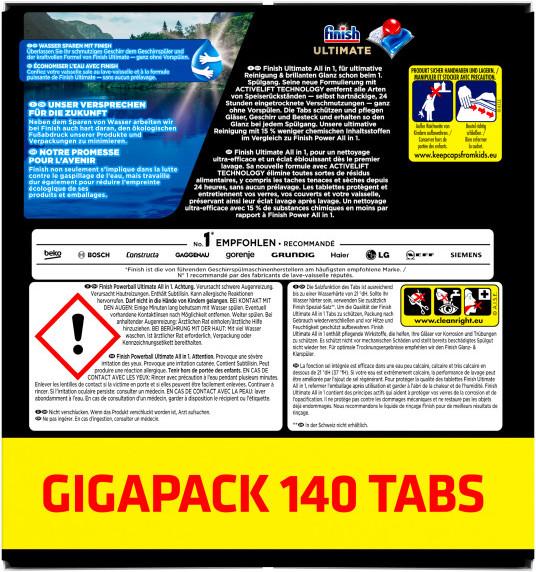 Image du produit Finish Tablettes pour lave-vaisselle Ultimate All in 1 Gigapack (Tabs, 140 Cycles de lavage)
