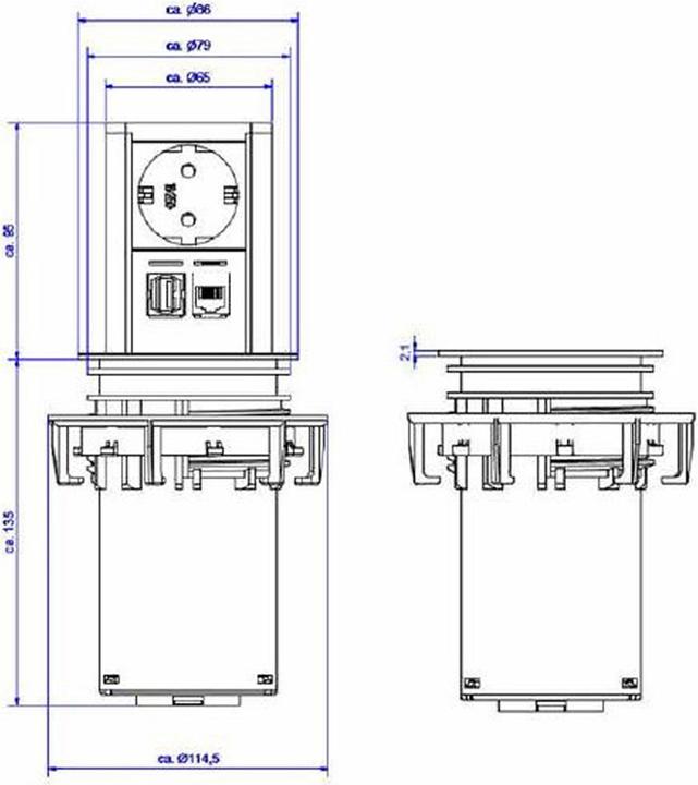 Produktbild Bachmann elevator 1x schutzkontakt 1x cat6 1x usb 3.0 edelstahl (1 x, CEE 7/7, 0.50 m)