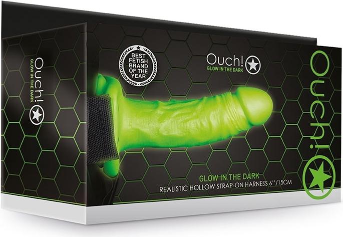 Actual product image Ouch! Realistic 7" Strap-on Harness - Glow in the Dark