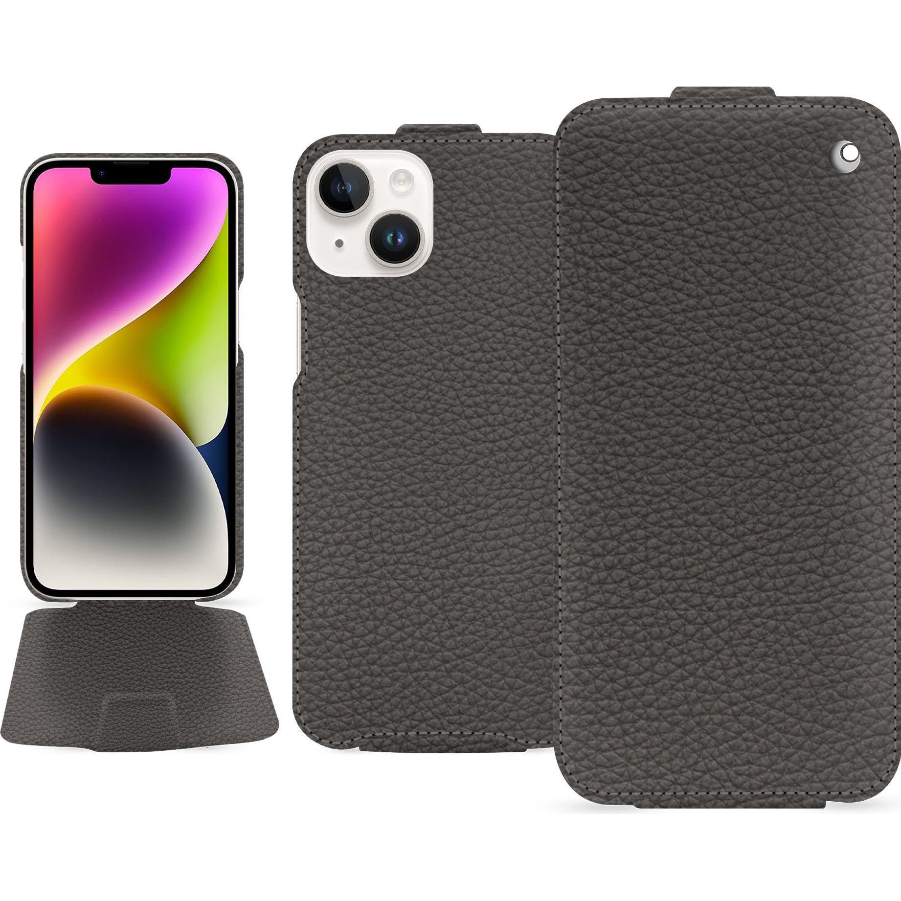 Thumbnail - Noreve Lederschutzhülle vertikal (Apple iPhone 15 Plus), Smartphone Hülle, Grau