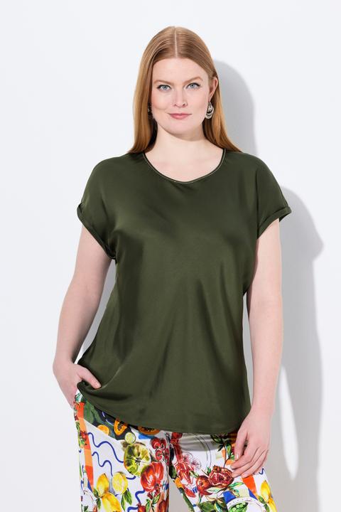 Produktbild Ulla Popken Satinblusenshirt, Classic, Rundhals mit Glitzernaht, ärmellos (58)