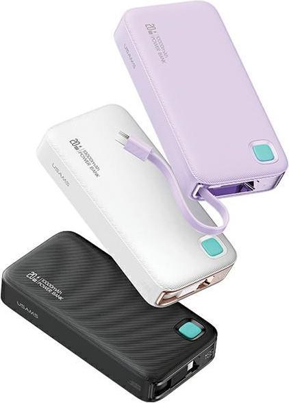 Produktbild Usams Powerbank ze zwijanym kablem USB-C Retractable 10000 mAh PD 20W Fast Charge XY Series czarny/b (10000 mAh, 50 W, 37 Wh)