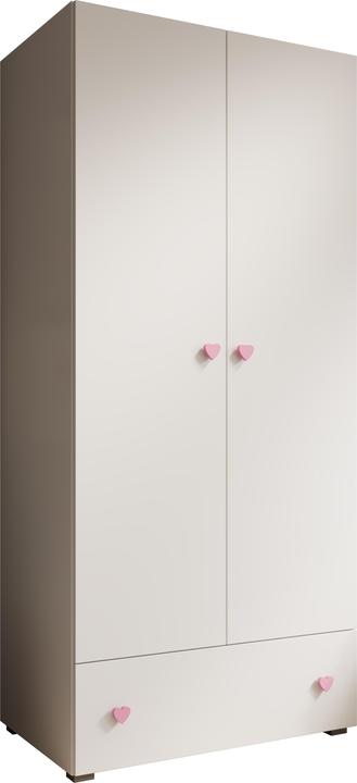 ADRK Furniture Emily wardrobe with hinged doors and a heart-shaped handle (pink) (80 cm)