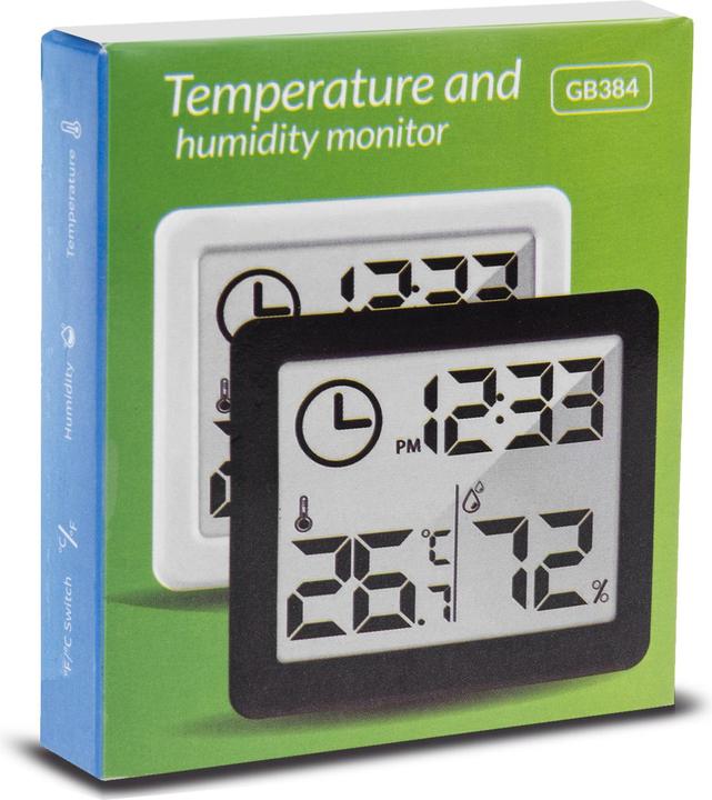 Productafbeelding Greenblue Termometr higrometr z funkcją zegara GB384W biały