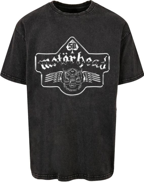 Produktbild Merchcode Motorhead - 50th Ace Wings Chrome Emblem Acid Washed Oversize Tee - 193761 (M)
