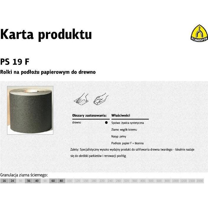 Klingspor, Schleifmittel, ROLKA NA PODŁOŻU PAPIEROWYM PS19F 200mm gr. 80 (50mb) (80)