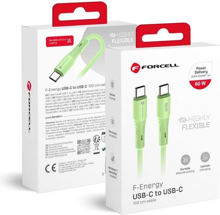 Productafbeelding Forcell Cable F-ENERGY C344 cable Type C to Type C QC4.0 PD 3A 60W Silicone 1 m green (1 m, USB 2.0, 60 W)