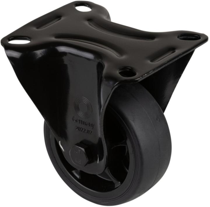 Actual product image BS Rollen Fixed castor Wheel Ø 80 mm Load capacity 100 kg Fixed castors Rubber plate L104xW80 mm Colour