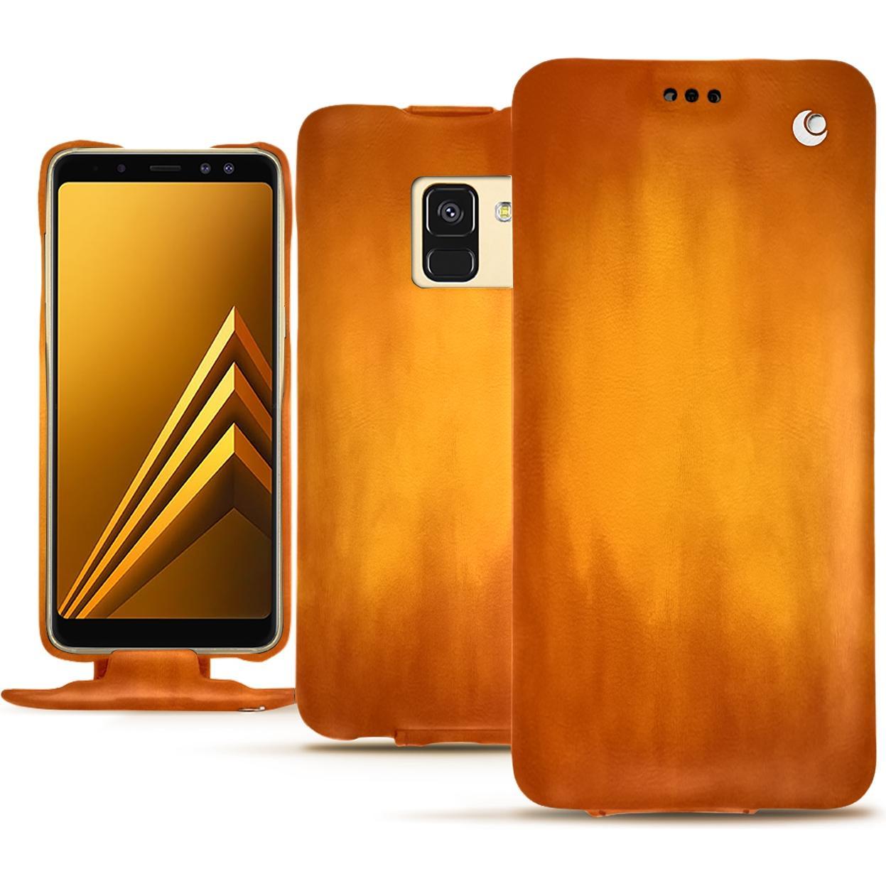Noreve Lederschutzhülle vertikal (Samsung Galaxy A8 (2018)), Smartphone Hülle, Orange