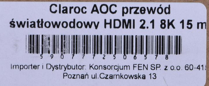 Image du produit Claro HDMI CABLE FIBER OPTIC AOC 2.1 8K 15M - Câble - Numérique/Affichage/Vidéo (15 m)